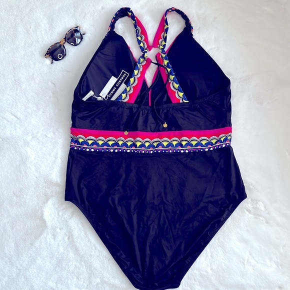 NWOT Trina Turk Plus Tanzania Scarf Plunge One Piece Swimsuit Size W22 - Picture 6 of 9